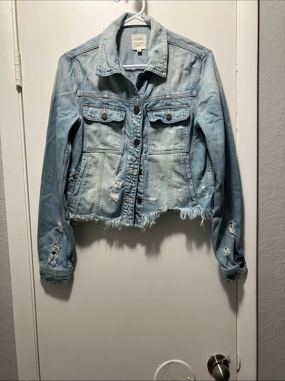 Light Blue Distressed Denim Jacket - Women - Picture 2 of 3